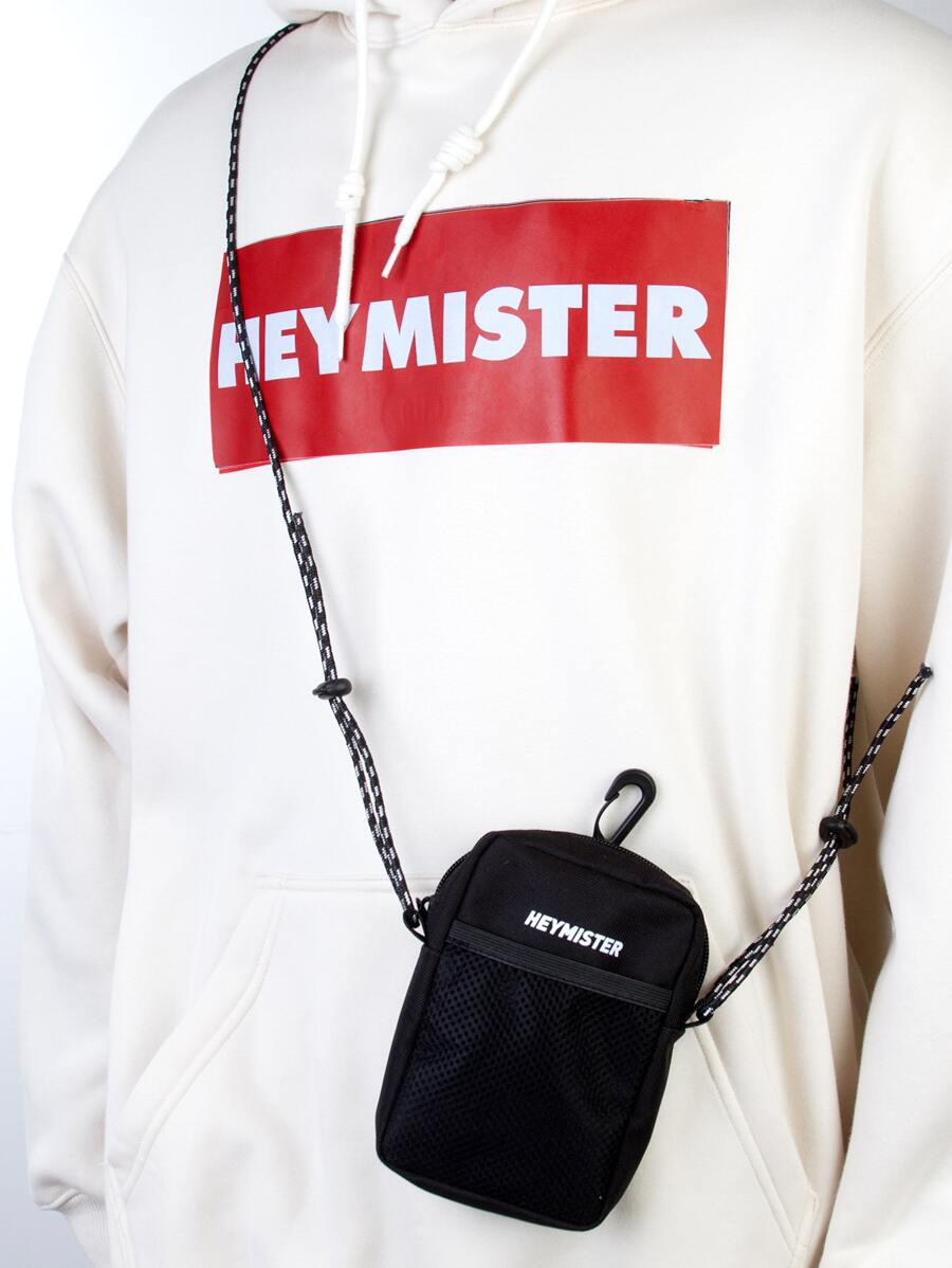 High School Students University Freshman Multifunctional Sling Bag Shoulder Bag Casual Bag Men Mini Minimalist Letter Graphic Square Bag, Handbag Schoolbag, College, Outdoors Bag Black Bag Gifts Travel Large Capacity Multi-Functional GiftsFunny Gifts For Men Travel Essentials Holiday Essentials Bag For Men Camping Sling Bag For Men Bags Summer Back To School - Black - View 1