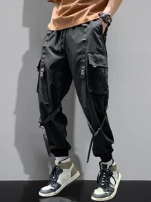 Manfinity Roghcode Quần Nam Dây kéo Túi màu trơn Đường phố - màu đen - Xem 1