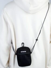 High School Students University Freshman Multifunctional Sling Bag Shoulder Bag Casual Bag Men Mini Minimalist Letter Graphic Square Bag, Handbag Schoolbag, College, Outdoors Bag Black Bag Gifts Travel Large Capacity Multi-Functional GiftsFunny Gifts For Men Travel Essentials Holiday Essentials Bag For Men Camping Sling Bag For Men Bags Summer Back To School - Black - View 2