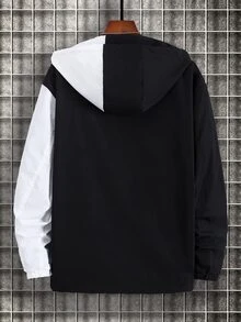 Manfinity Hombres Abrigo con capucha de dos tonos de hombros caídos con cordón cremallera sin camiseta - Blanco y Negro - Ver 2