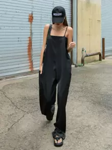 DAZY Solid Dual Pocket Cami Jumpsuit - Black - View 5