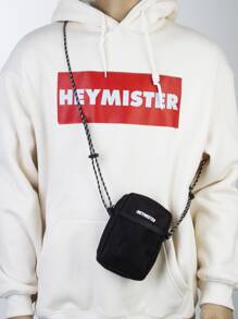 High School Students University Freshman Multifunctional Sling Bag Shoulder Bag Casual Bag Men Mini Minimalist Letter Graphic Square Bag, Handbag Schoolbag, College, Outdoors Bag Black Bag Gifts Travel Large Capacity Multi-Functional GiftsFunny Gifts For Men Travel Essentials Holiday Essentials Bag For Men Camping Sling Bag For Men Bags Summer Back To School - Black - View 6