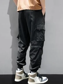 Manfinity Roghcode Quần Nam Dây kéo Túi màu trơn Đường phố - màu đen - Xem 2