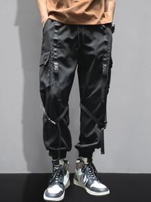 Manfinity Roghcode Quần Nam Dây kéo Túi màu trơn Đường phố - màu đen - Xem 5