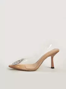 Women Rhinestone Decor Clear Point Toe Stiletto Heeled Slingback Pumps - Clear - View 2
