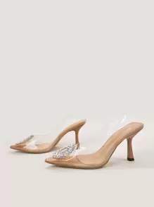 Women Rhinestone Decor Clear Point Toe Stiletto Heeled Slingback Pumps - Clear - View 3