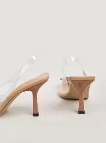 Women Rhinestone Decor Clear Point Toe Stiletto Heeled Slingback Pumps - Clear - View 4