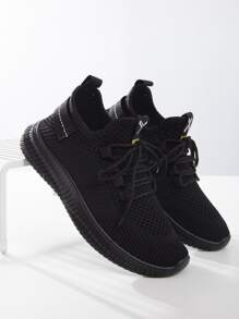 Women's Mesh Breathable Flat Soft Comfortable Casual Sports Sneakers - Black - View 4