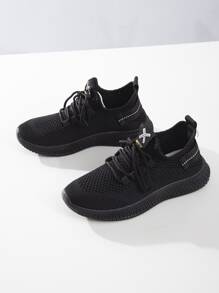 Women's Mesh Breathable Flat Soft Comfortable Casual Sports Sneakers - Black - View 6