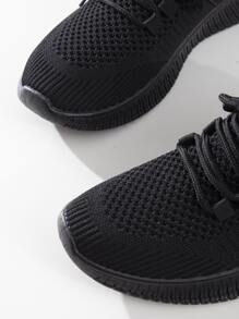 Women's Mesh Breathable Flat Soft Comfortable Casual Sports Sneakers - Black - View 7