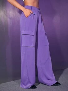 SHEIN BAE Flap Pocket Cargo Trousers - Violet Purple - View 5
