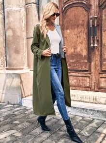Single Breasted Hooded Trench Coat - Army Green - View 4
