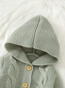 Baby Cable Knit Button Up Hooded Cardigan - Mint Green - View 3