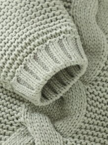 Baby Cable Knit Button Up Hooded Cardigan - Mint Green - View 5