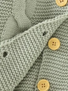 Baby Cable Knit Button Up Hooded Cardigan - Mint Green - View 6