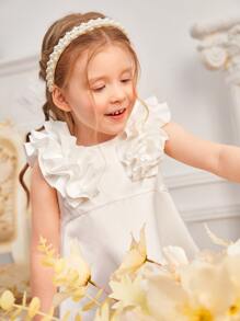 SHEIN Chica Joven Vestido ribete con fruncido de satén flor - Blanco - Ver 4