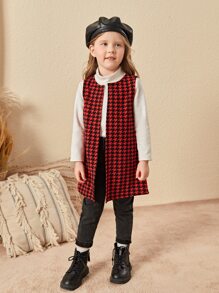 SHEIN Toddler Girls Houndstooth Print Open Front Vest Coat - Burgundy - View 4
