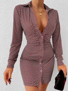 RueChic 滿版印花褶邊緊身洋裝 - 彩色 - 查看 1