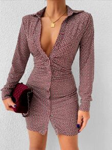 RueChic 滿版印花褶邊緊身洋裝 - 彩色 - 查看 2