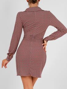 RueChic 滿版印花褶邊緊身洋裝 - 彩色 - 查看 3