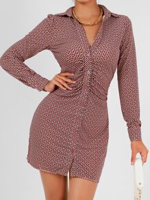 RueChic 滿版印花褶邊緊身洋裝 - 彩色 - 查看 4