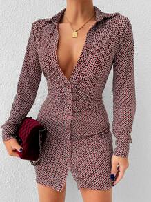 RueChic 滿版印花褶邊緊身洋裝 - 彩色 - 查看 6