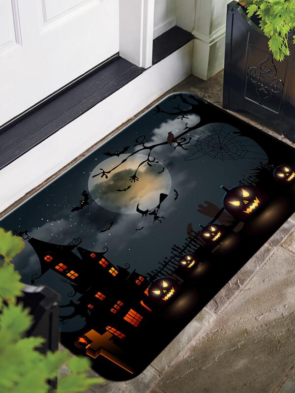 1pc Halloween Pumpkin & Castle Print Door Mat