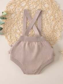 Bebé Shorts de tiras de espalda con tira cruzada ribete con fruncido tejido - Caqui - Ver 2