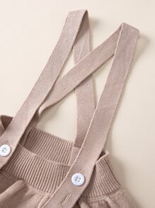 Bebé Shorts de tiras de espalda con tira cruzada ribete con fruncido tejido - Caqui - Ver 3