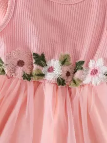 SHEIN Chica Joven Vestido de fiesta aplique bajo con malla & Cazadora de manga farol