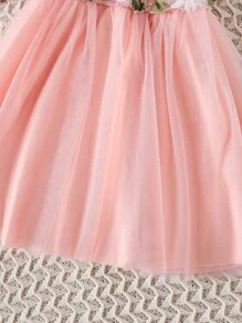 SHEIN Chica Joven Vestido de fiesta aplique bajo con malla & Cazadora de manga farol