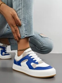 Color Block Lace-up Front Skate Shoes - Blue - View 5