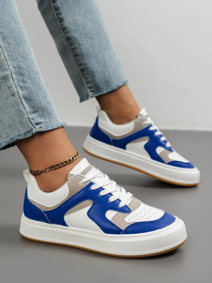 Color Block Lace-up Front Skate Shoes - Blue - View 1