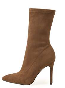Suedette Point Toe Stiletto Heeled Sock Boots - Brown - View 2