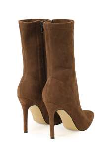 Suedette Point Toe Stiletto Heeled Sock Boots - Brown - View 3
