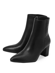 Wear With Skirt,Women's Chunky/Medium Heel Black Ankle Boots, Versatile Warm Leather Shoes With Zipper For Autumn/Winter