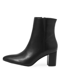 Wear With Skirt,Women's Chunky/Medium Heel Black Ankle Boots, Versatile Warm Leather Shoes With Zipper For Autumn/Winter