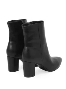 Wear With Skirt,Women's Chunky/Medium Heel Black Ankle Boots, Versatile Warm Leather Shoes With Zipper For Autumn/Winter