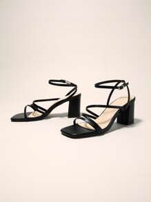 Women's Open-toe Platform Chunky Heels Sandals With Ankle Strap For Summer And Spring, Breathable And Comfortable, Solid Color (black) - Black - View 3