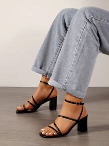 Women's Open-toe Platform Chunky Heels Sandals With Ankle Strap For Summer And Spring, Breathable And Comfortable, Solid Color (black) - Black - View 5