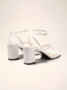 Women's Summer Breathable Stripe White Chunky Heel Strap Open-Toe Casual Roman Sandals - White - View 2