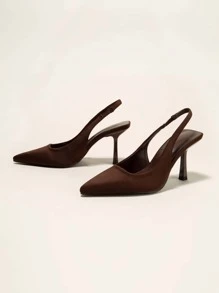 Fall/Winter 2025 Point Toe Pyramid Heeled Slingback Pumps, Elegant - Coffee Brown - View 4