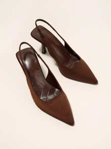 Fall/Winter 2025 Point Toe Pyramid Heeled Slingback Pumps, Elegant - Coffee Brown - View 5