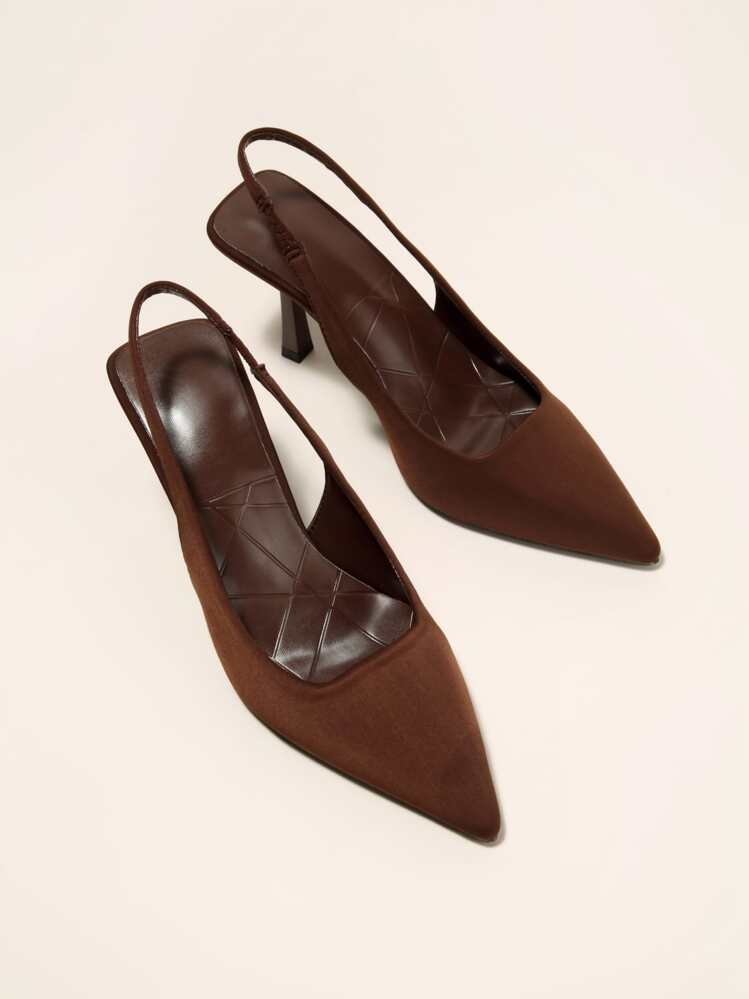 Fall/Winter 2025 Point Toe Pyramid Heeled Slingback Pumps, Elegant - Coffee Brown - View 4
