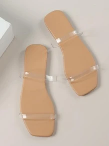 Femme Transparent Sangle Double Sandales Plates , À La Mode À Bout Ouvert Sandales Plates
