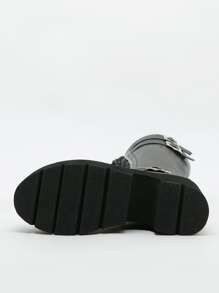 Botas de combate con diseño de hebilla con cordón delantero plataforma - Negro - Ver 7