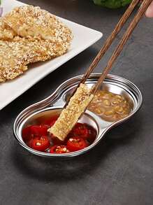 1pc 2 Grid Stainless Steel Sauce Dish - Silver - View 1