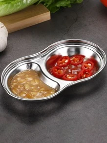 1pc 2 Grid Stainless Steel Sauce Dish - Silver - View 2