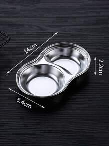1pc 2 Grid Stainless Steel Sauce Dish - Silver - View 3