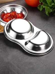 1pc 2 Grid Stainless Steel Sauce Dish - Silver - View 4